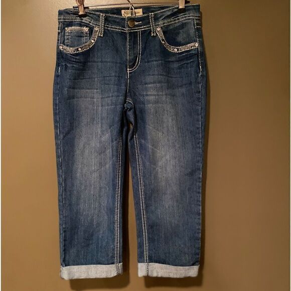 Earl Capris Size 4 Bling Pockets Cuffed Bottom Leg - Picture 2 of 12